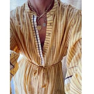 ULLA JOHNSON RABEA WHEAT STRIPED BELTED RELXED DRESS SIZE 2